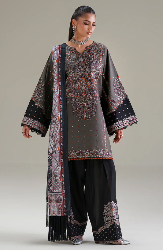 Amour by Bin Ilyas Embroidered Lawn Unstitched 3 Piece Suit - D-182-A - BL26AMR - Black - Summer Collection