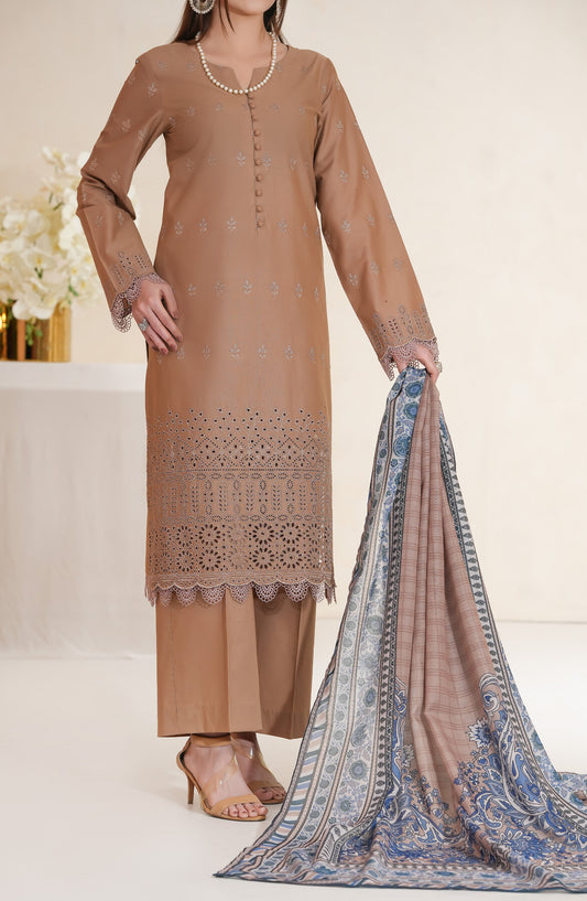 Anarkali by VS Textile Embroidered Chikankari Unstitched 3 Piece Suit - D-383 - VS26ANK - Brown - Summer Collection