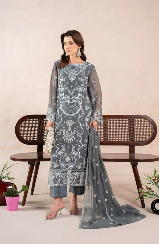 Anaya Noor by Zebtan Embroidered Chiffon Unstitched 3 Piece Suit - AN-03 - ZBT26ANN - Teal - Festive Collection