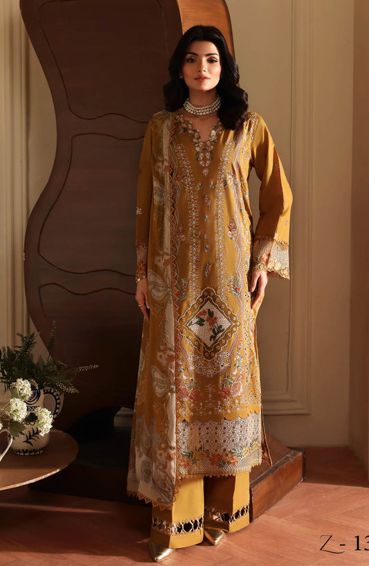 Andaaz by Ramsha Luxury Embroidered Lawn Unstitched 3 Piece Suit - Z-1310 - RM26AND - Mustard - Summer Collection