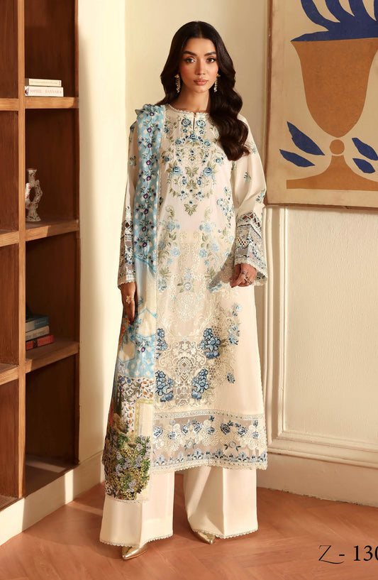 Andaaz by Ramsha Luxury Embroidered Lawn Unstitched 3 Piece Suit - Z-1305 - RM26AND - Fawn - Summer Collection