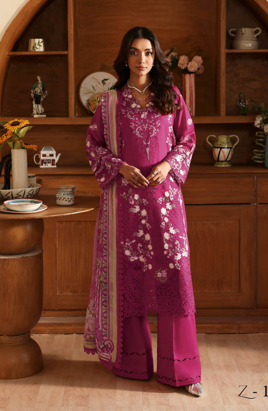 Andaaz by Ramsha Luxury Embroidered Lawn Unstitched 3 Piece Suit - Z-1304 - RM26AND - Pink - Summer Collection