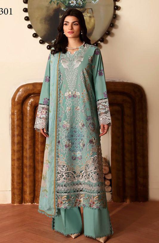 Andaaz by Ramsha Luxury Embroidered Lawn Unstitched 3 Piece Suit - Z-1301 - RM26AND - Blue - Summer Collection