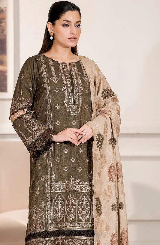 Aneeza by Johra Fancy Embroidered Peach Leather Unstitched 3 Piece Suit - JW-440 - JH25ANZA - Green - Winter Collection