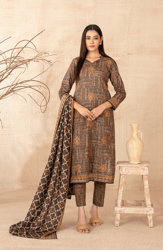 Areeka by Tawakkal Fabrics Embroidered Khaddar Unstitched 3 Piece Suit - D-5300 - TF25AKA - Brown - Winter Collection