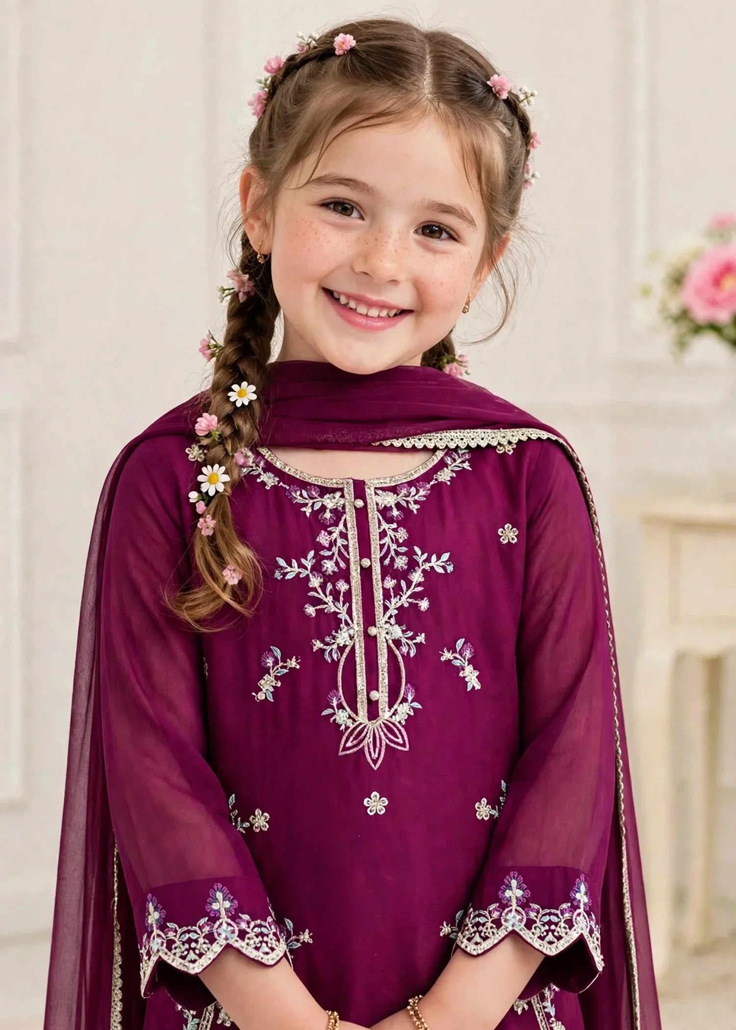 3 Piece Purple Chiffon Embroidered Outfit