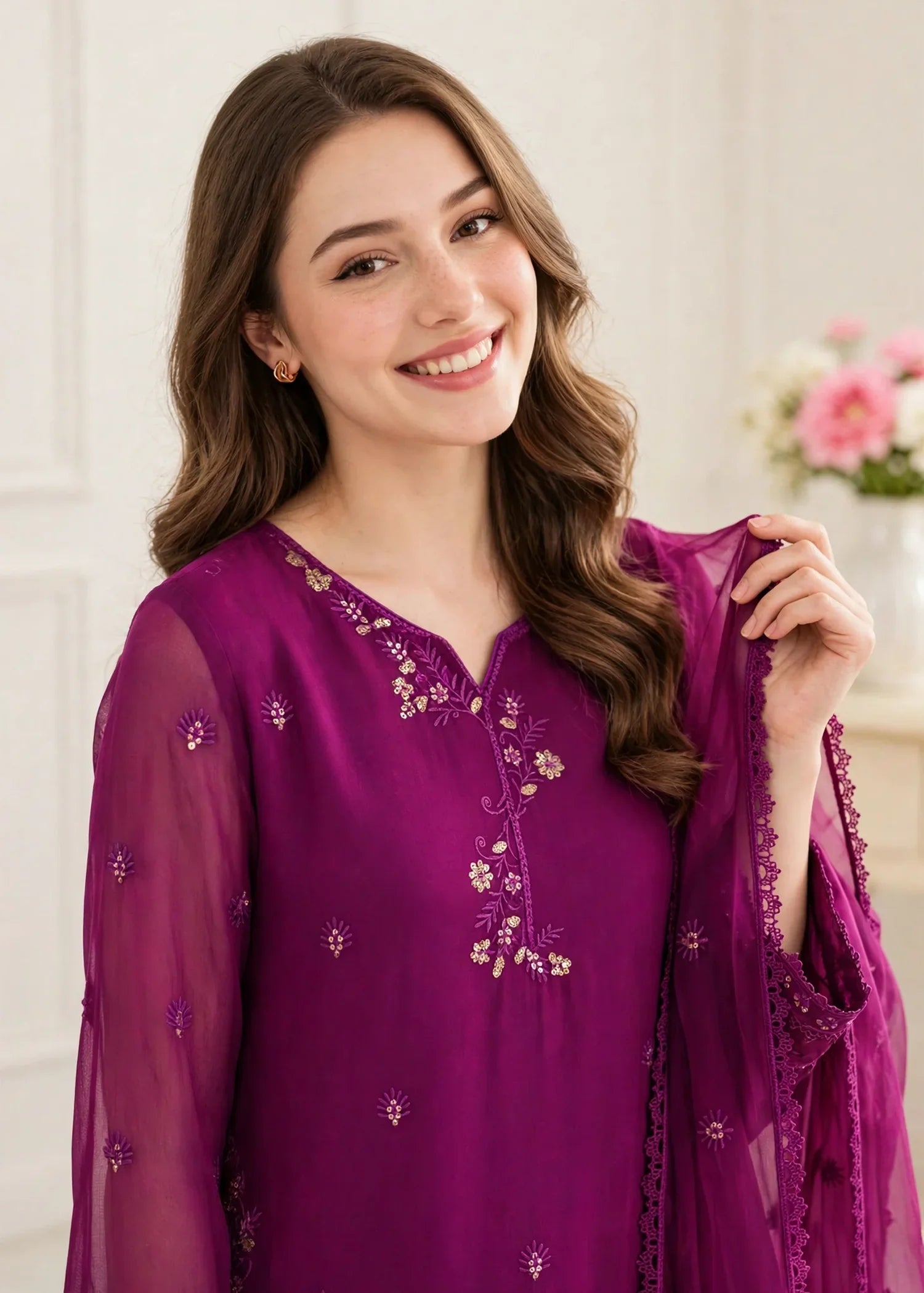 Women 3 Piece Purple Chiffon Formal Suit