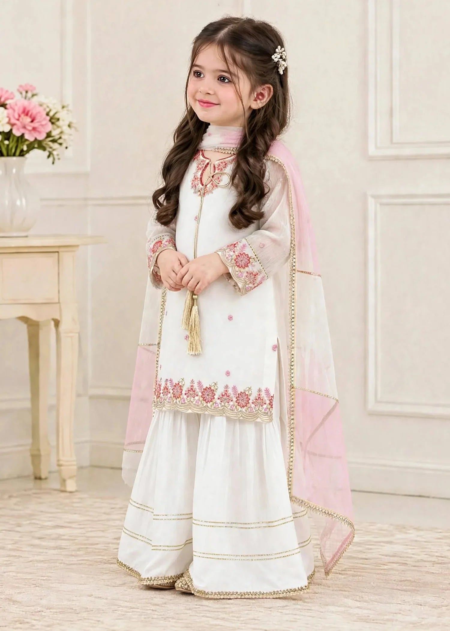 3 Piece White Chiffon Embroidered Outfit
