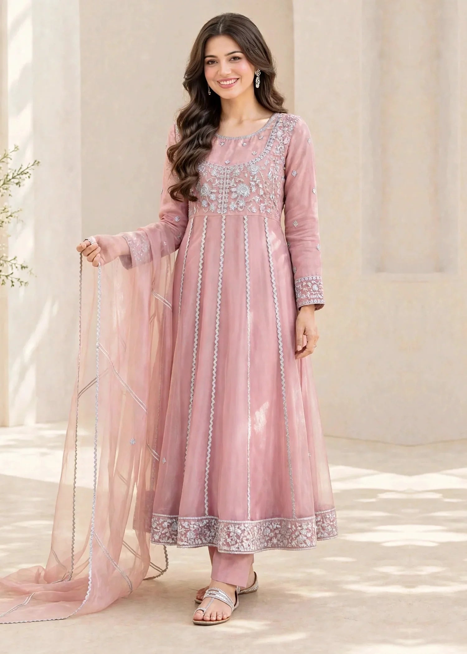 Women 3 Piece Pink Tissue Outfit