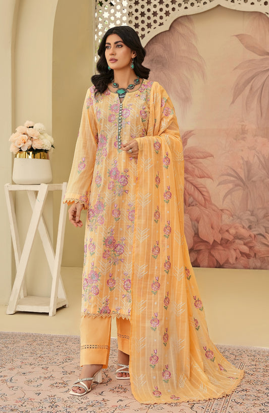 Arzoo by Al Karim Embroidered Lawn Unstitched 3 Piece Suit - Design-01 - AK26ARZ - Orange - Summer Collection