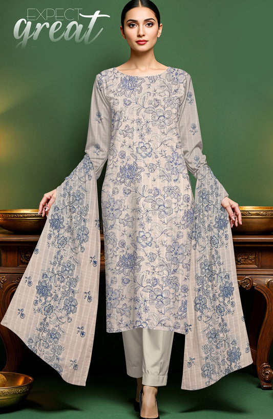 Arzoo by Al Karim Embroidered Lawn Unstitched 3 Piece Suit - D-05 - AK26RZO - Light Blue - Summer Collection