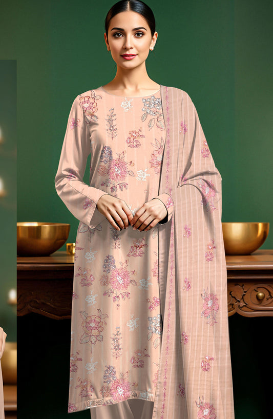 Arzoo by Al Karim Embroidered Lawn Unstitched 3 Piece Suit - D-02 - AK26RZO - Peach - Summer Collection