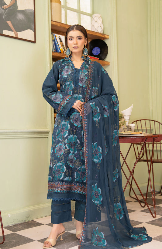 Aura by Aalaya Embroidered Lawn Unstitched 3 Piece Suit - Design-08 - ALY26AR - Blue - Summer Collection