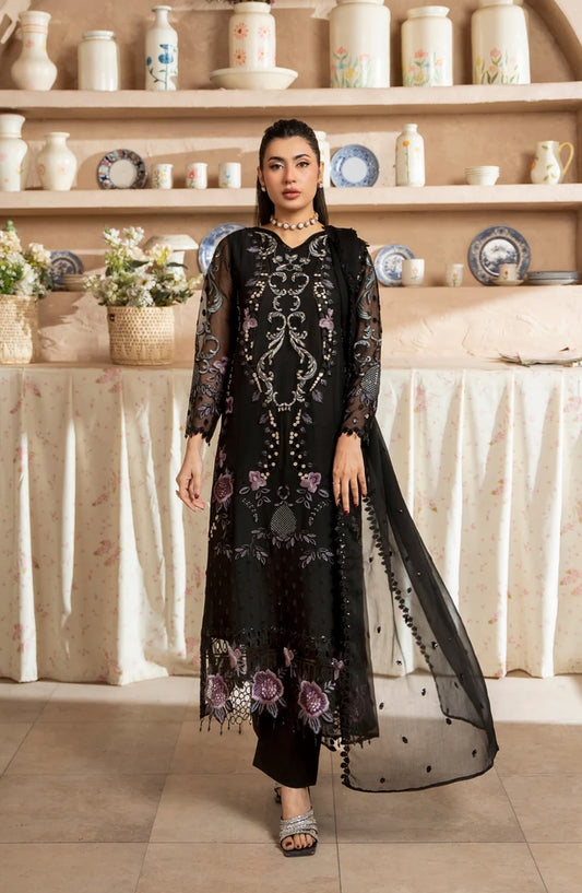 Aura by Zebtan Embroidered Chiffon Unstitched 3 Piece Suit - AR-04 - ZBT26AR - Black - Formal Collection