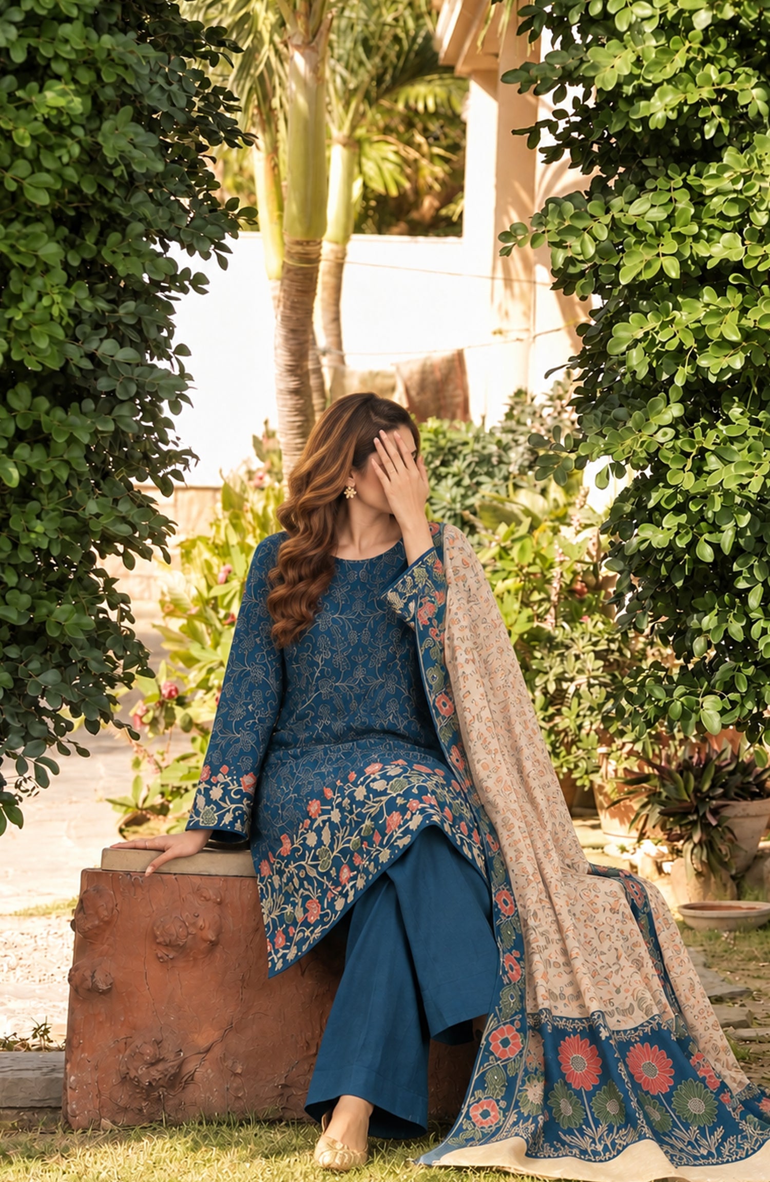 Aveline by Amna Khadija Printed Supreme Wool Unstitched 3 Piece Suit - AKAW-12 - AM26TRV - Blue - Winter Collection