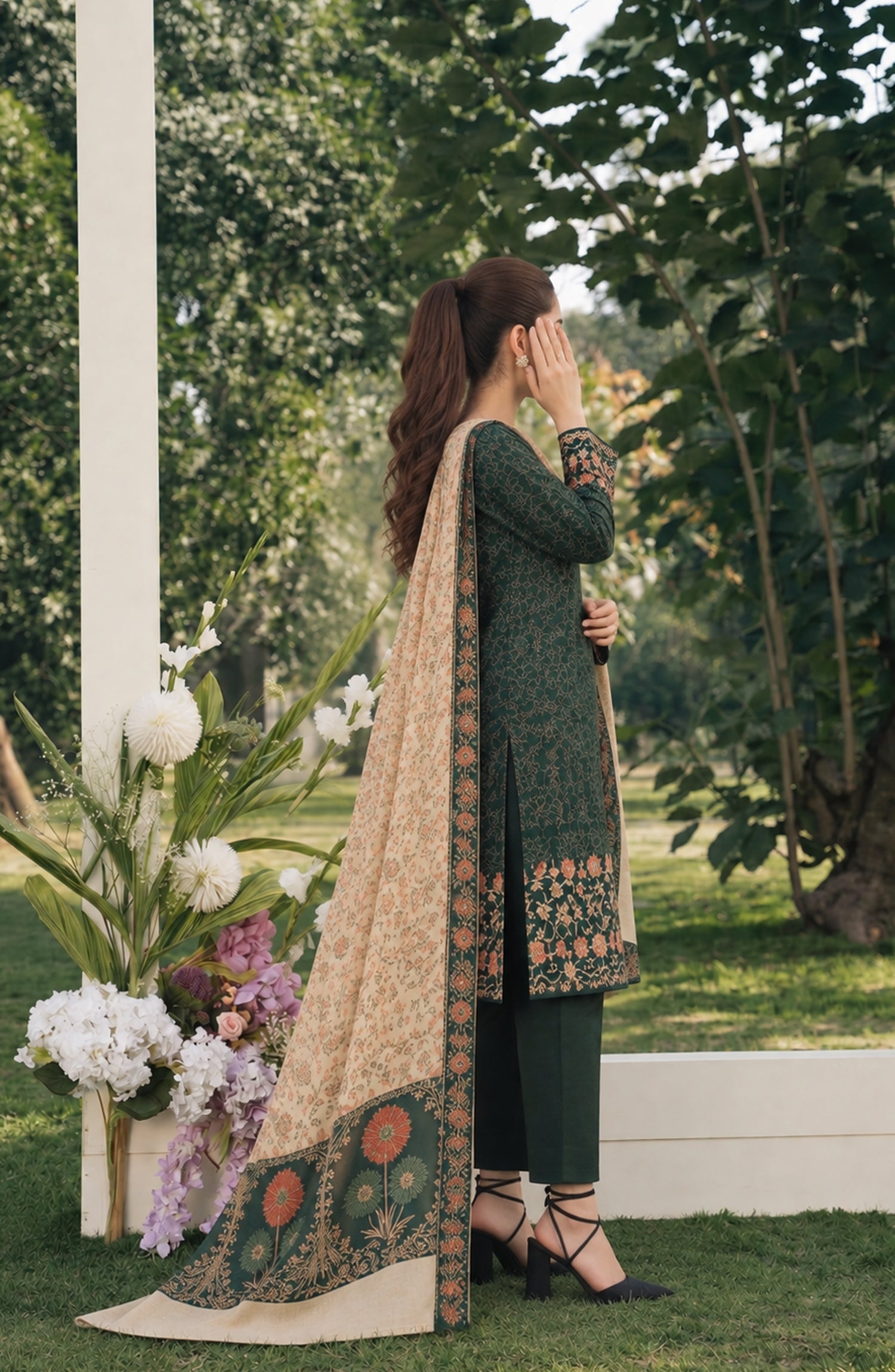 Aveline by Amna Khadija Printed Supreme Wool Unstitched 3 Piece Suit - AKAW-13 - AM26TRV - Green - Winter Collection