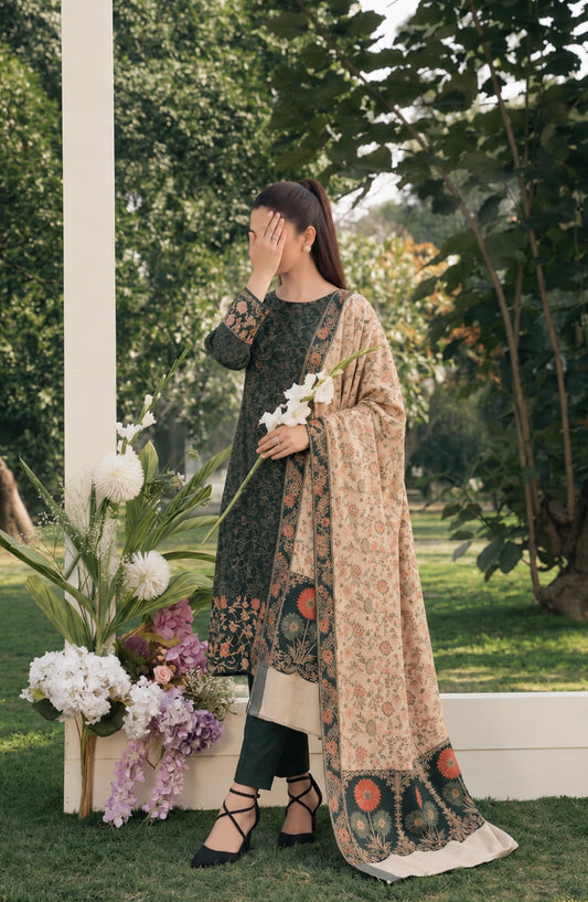 Aveline by Amna Khadija Printed Supreme Wool Unstitched 3 Piece Suit - AKAW-13 - AM26TRV - Green - Winter Collection