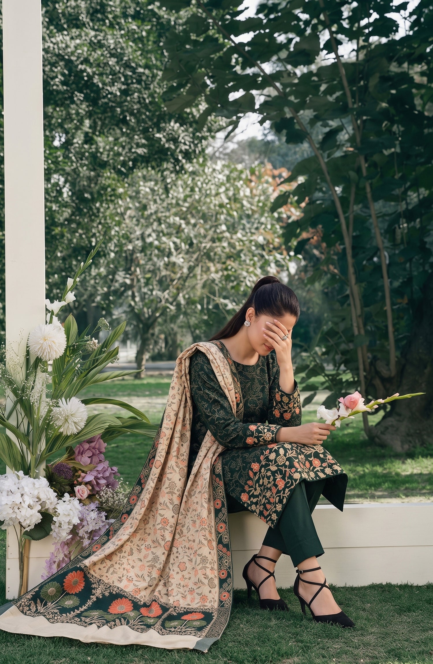 Aveline by Amna Khadija Printed Supreme Wool Unstitched 3 Piece Suit - AKAW-13 - AM26TRV - Green - Winter Collection