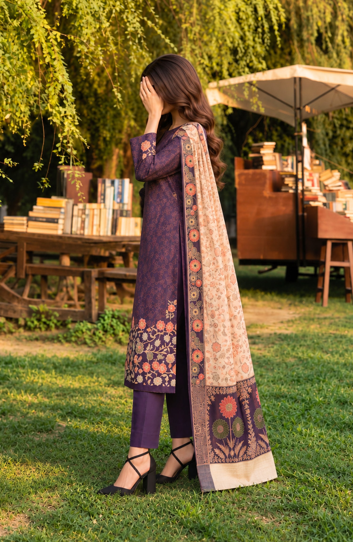 Aveline by Amna Khadija Printed Supreme Wool Unstitched 3 Piece Suit - AKAW-14 - AM26TRV - Purple - Winter Collection
