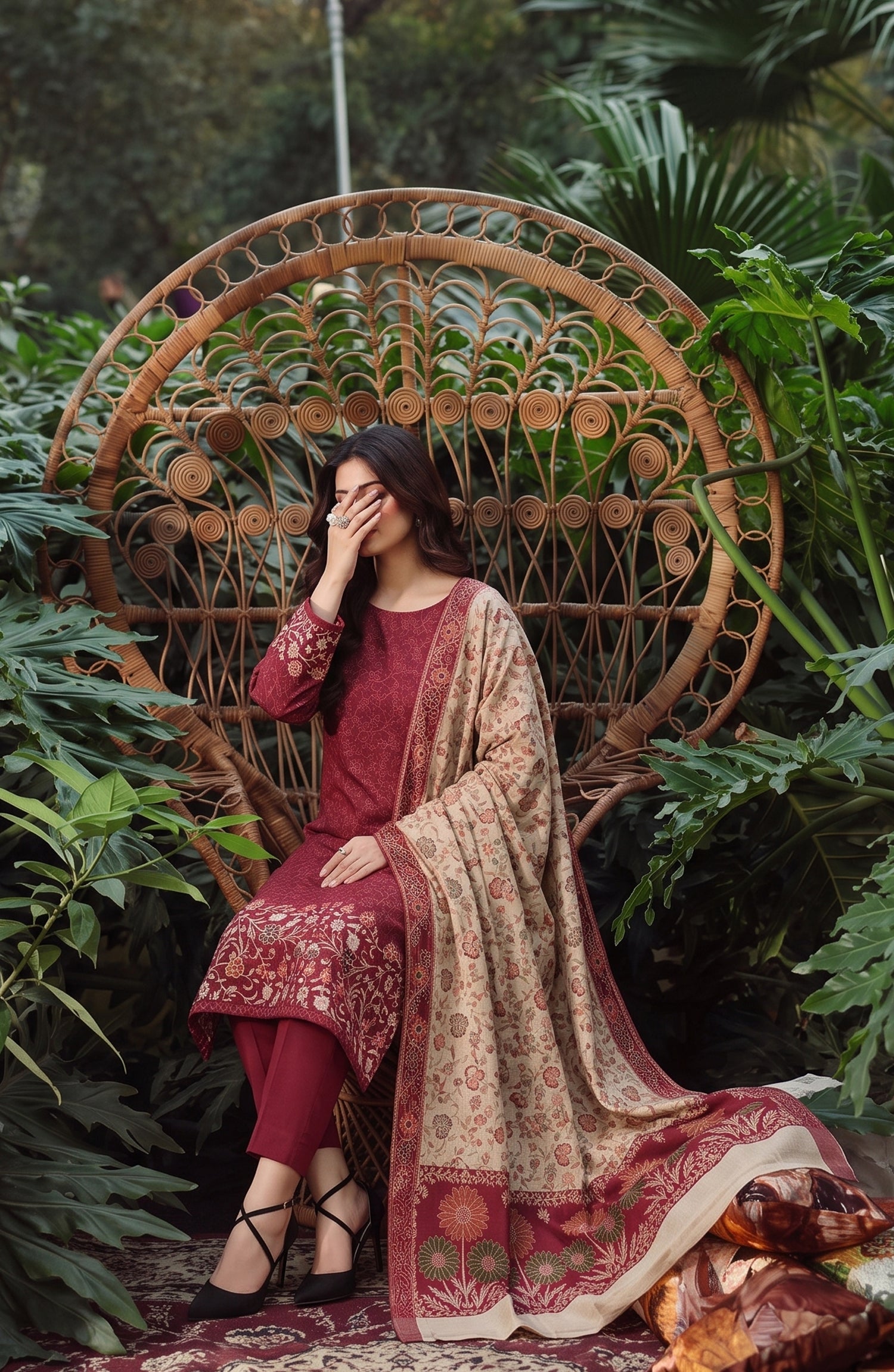 Aveline by Amna Khadija Printed Supreme Wool Unstitched 3 Piece Suit - AKAW-15 - AM26TRV - Red - Winter Collection