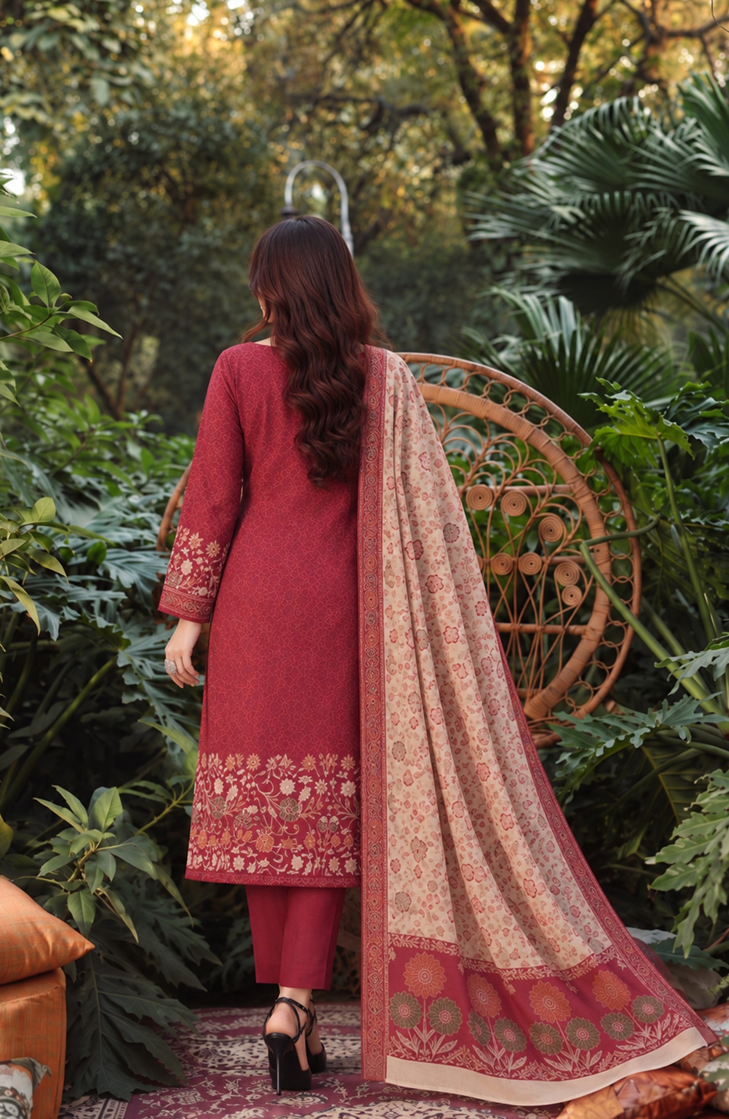 Aveline by Amna Khadija Printed Supreme Wool Unstitched 3 Piece Suit - AKAW-15 - AM26TRV - Red - Winter Collection