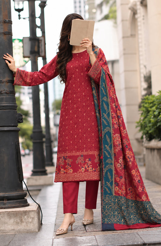 Aveline by Amna Khadija Printed Supreme Wool Unstitched 3 Piece Suit - AKAW-08 - AM26VLN - Red - Winter Collection