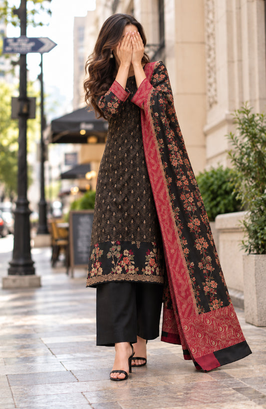 Aveline by Amna Khadija Printed Supreme Wool Unstitched 3 Piece Suit - AKAW-10 - AM26VLN - Black - Winter Collection