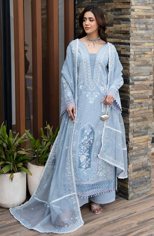 Aylin Luxury Embroidered Lawn Unstitched 3 Piece Suit - D-09 Bluebell Grace - AYL26LX - Sky Blue - Festive Collection