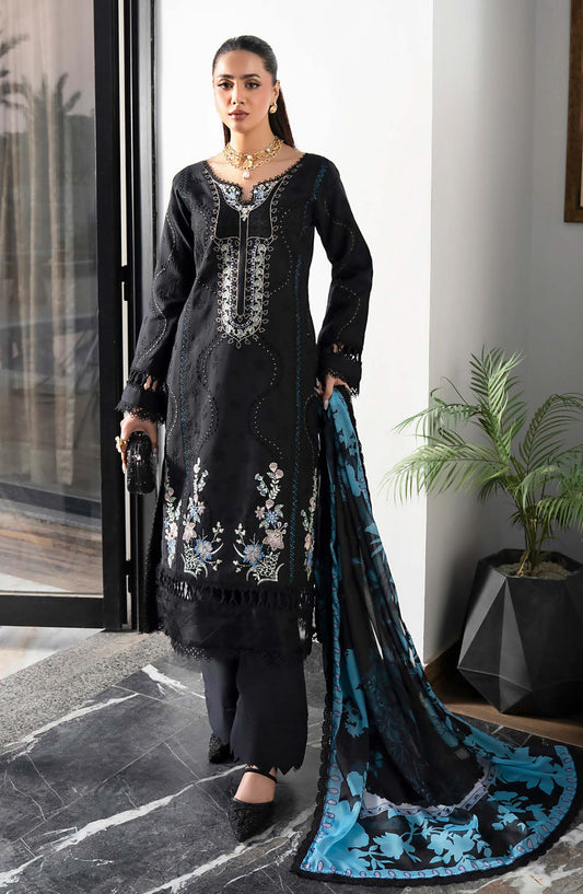 Aylin Luxury Embroidered Lawn Unstitched 3 Piece Suit - D-06 Moonlit Petal - AYL26LX - Black - Festive Collection