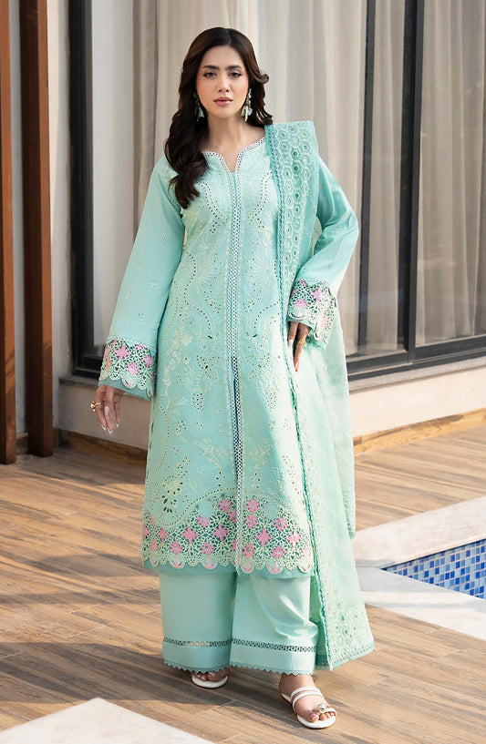 Aylin Luxury Embroidered Lawn Unstitched 3 Piece Suit - D-05 Mint Blossom - AYL26LX - Sea Green - Festive Collection