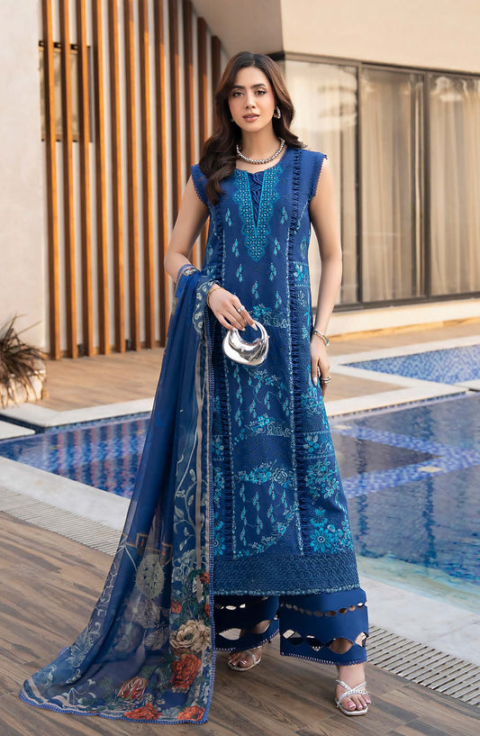 Aylin Luxury Embroidered Lawn Unstitched 3 Piece Suit - D-03 Midnight Iris - AYL26LX - Blue - Festive Collection