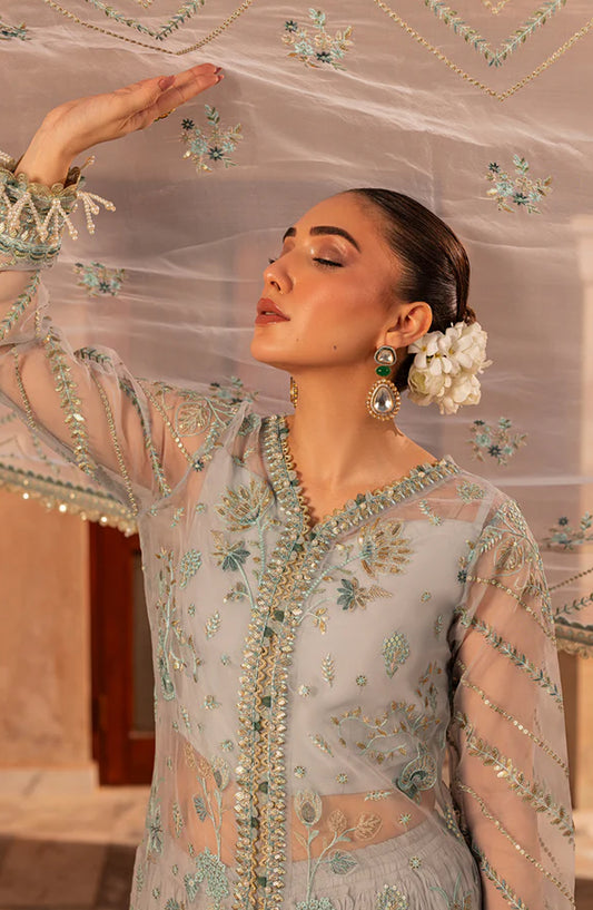 Aylin Luxury Formal Embroidered Organza Unstitched 3 Piece Suit - AQUA - AYL25WE - Blue - Wedding Collection