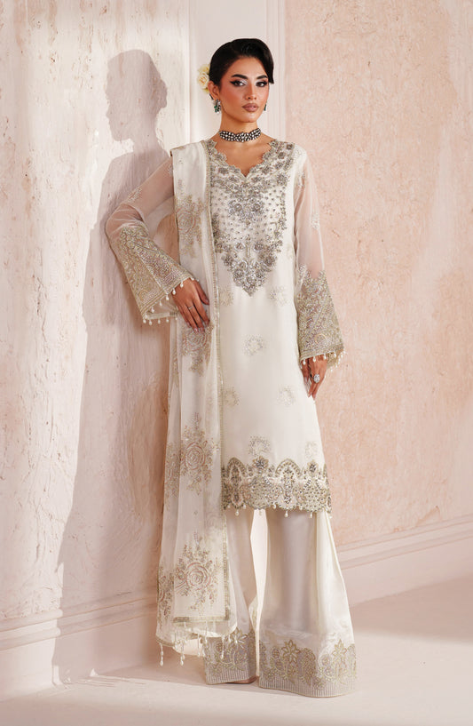 Aymal by Alizeh Embroidered Chiffon Unstitched 3 Piece Suit - 4067-ZEBA - ALZ26AML - White - Festive Collection