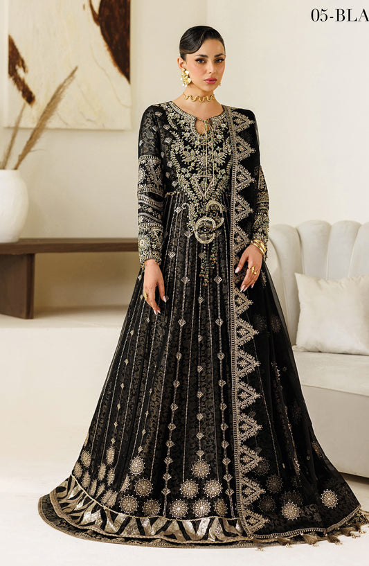 Aymal by Alizeh Embroidered Chiffon Unstitched 3 Piece Suit - 05-Blanc - AML26ALZ - Black - Festive Collection