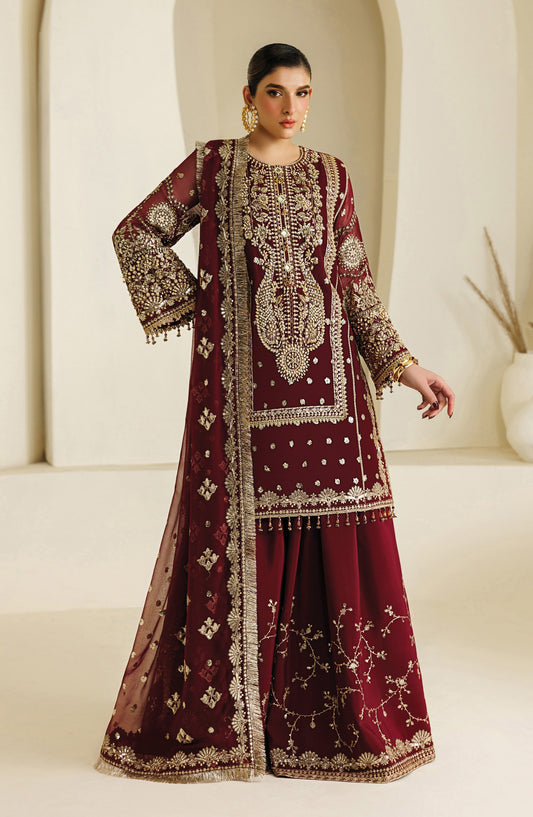 Aymal by Alizeh Embroidered Chiffon Unstitched 3 Piece Suit - 03-Lira - AML26ALZ - Maroon - Festive Collection