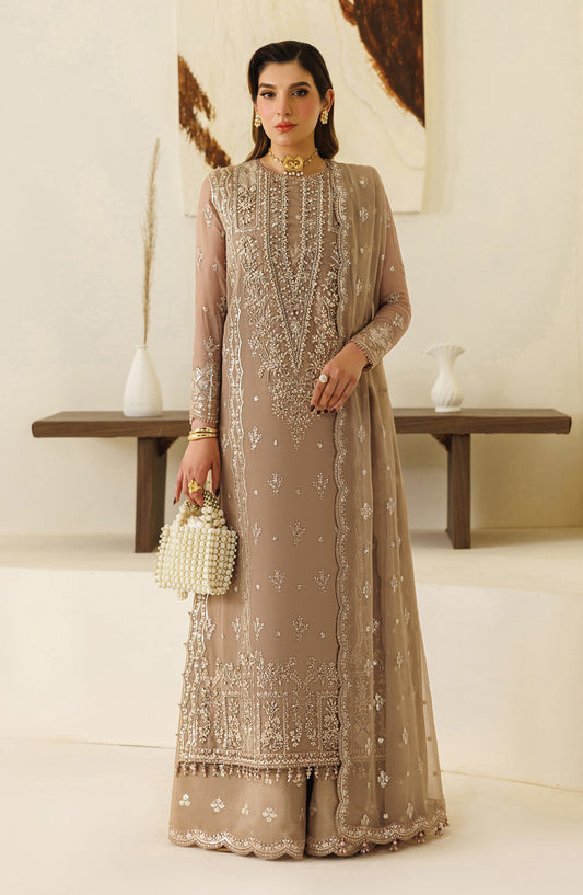 Aymal by Alizeh Embroidered Chiffon Unstitched 3 Piece Suit - 01-Dise - AML26ALZ - Peach - Festive Collection