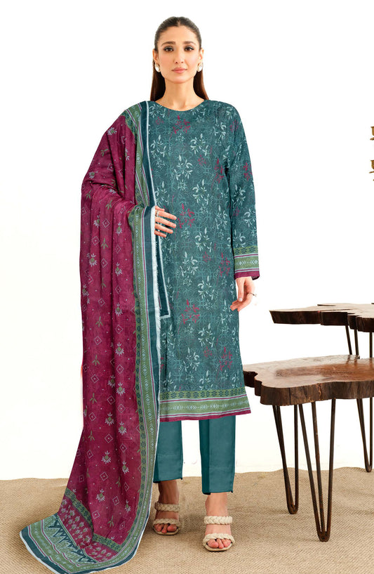 Azal by Johra Printed Lawn Unstitched 3 Piece Suit - JH-1518 - JH25AZALL - Teal - Casual Collection