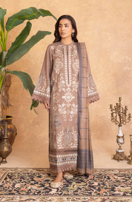 Azami by Johra Embroidered Winter Fabric Unstitched 3 Piece Suit - JW-008 - JH25AZAMI - Beige - Winter Collection