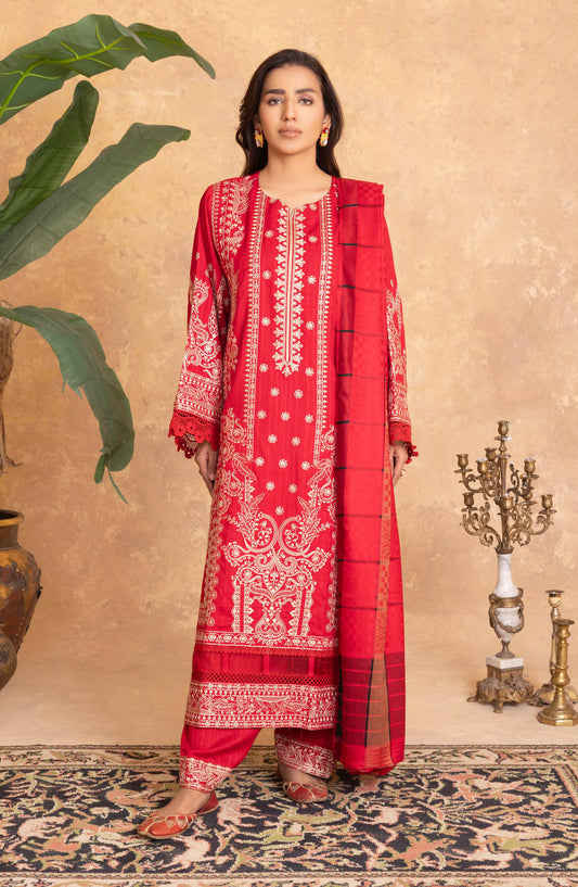 Azami by Johra Embroidered Winter Fabric Unstitched 3 Piece Suit - JW-006 - JH25AZAMI - Red - Winter Collection