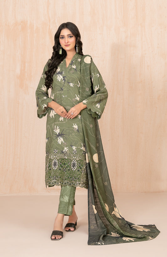 Azeena by Tawakkal Fabrics Embroidered Staple Slub Unstitched 3 Piece Suit - D-5629 - TF25AZN - Green - Winter Collection