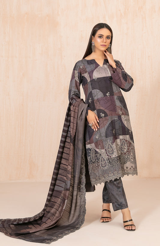 Azeena by Tawakkal Fabrics Embroidered Staple Slub Unstitched 3 Piece Suit - D-5626 - TF25AZN - Grey - Winter Collection