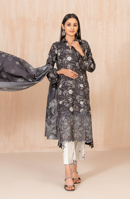 Azeena by Tawakkal Fabrics Embroidered Staple Slub Unstitched 3 Piece Suit - D-5625 - TF25AZN - Black - Winter Collection