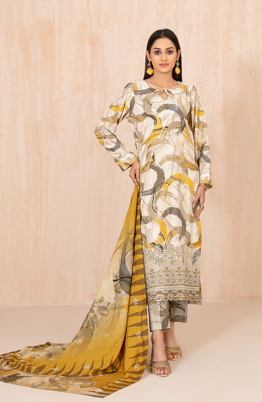Azeena by Tawakkal Fabrics Embroidered Staple Slub Unstitched 3 Piece Suit - D-5621 - TF25AZN - Yellow - Winter Collection