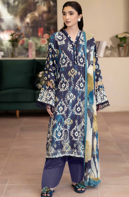 Azir by Johra Embroidered Staple Slub Unstitched 3 Piece Suit - JW-193 - JH25AZIR - Blue - Winter Collection