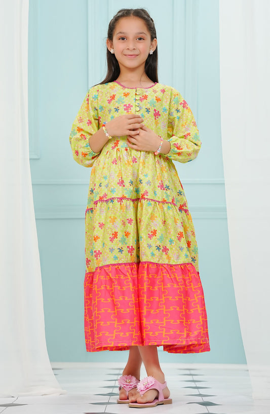 Amna Khadija Printed Lawn Stitched 1 Piece Maxi - BBPW-03 - AM25BBPW - Yellow - Kids Collection