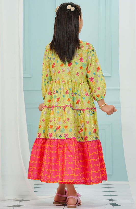 Amna Khadija Printed Lawn Stitched 1 Piece Maxi - BBPW-03 - AM25BBPW - Yellow - Kids Collection