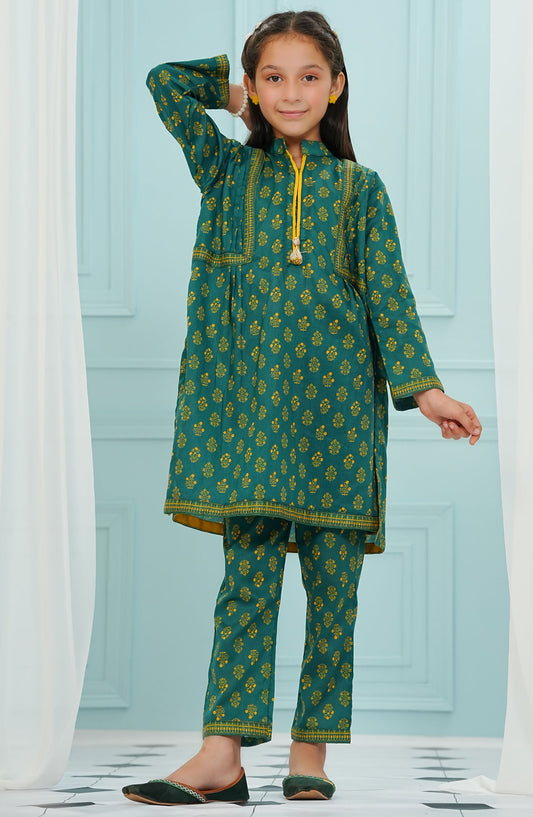 Amna Khadija Printed Lawn Stitched 2 Piece Suit - BBPW-04 - AM25BBPW - Green - Kids Collection