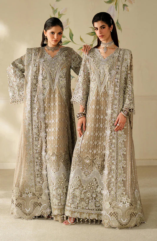 Baroque Chantelle Embroidered Chiffon Unstitched 3 Piece Suit - V14-D08 - BQ25CHN - Beige - Formal Collection