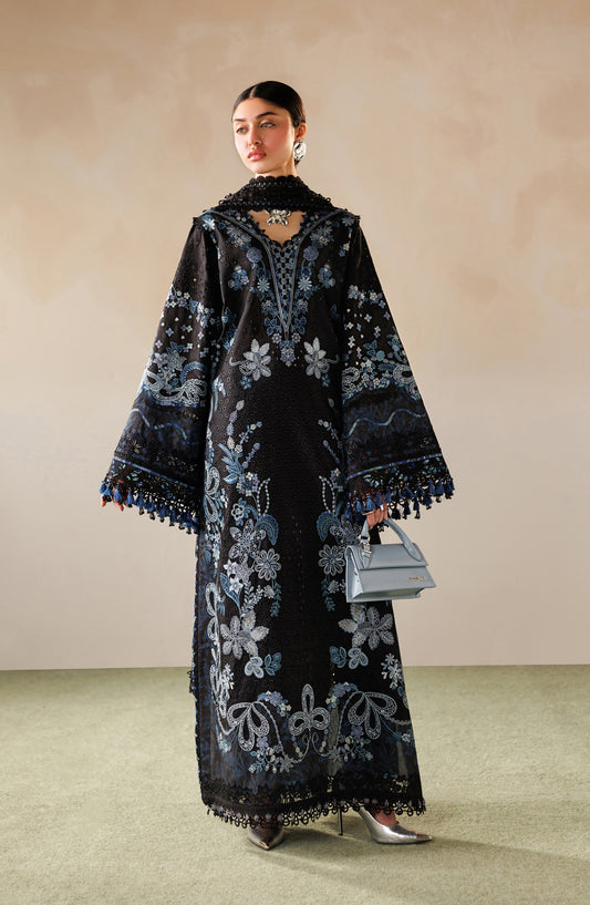 Baroque Embroidered Lawn Unstitched 3 Piece Suit - D-08 - BQ26LE - Black - Eid Collection