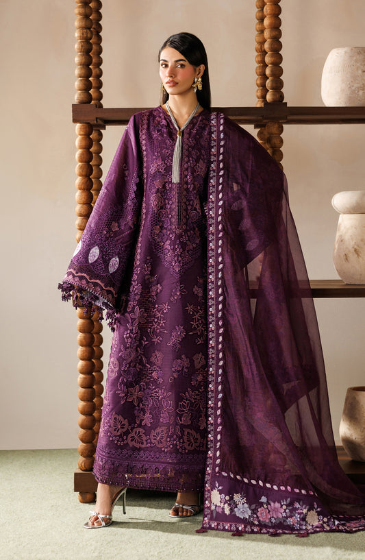 Baroque Embroidered Lawn Unstitched 3 Piece Suit - D-02 - BQ26LE - Purple - Eid Collection